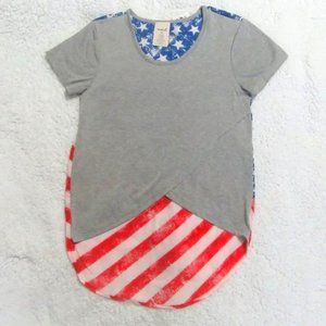 Marci U.S.A Flag Crop Front Curved Hem Long Shirt